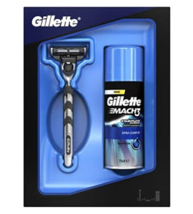 Мужской подарочный набор Gillette Бритва Mach3 Turbo + гель для бритья Extra Comfort 1 шт оптом