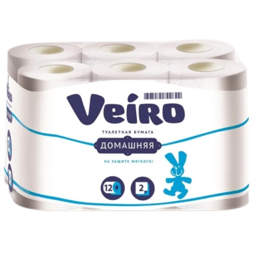 Туалетная бумага Veiro "2х-слойная, домашняя, белая", 12 шт