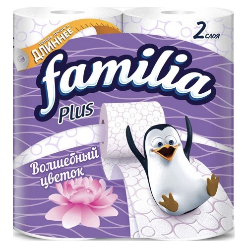 Туалетная бумага Familia "Plus, 2х-слойная, Волшебный цветок", 4 шт