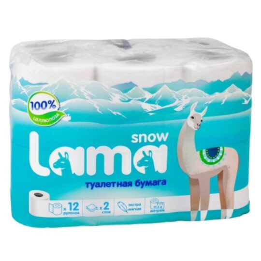 Туалетная бумага Snow Lama "двухслойная, белая", 12 шт