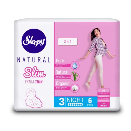 Прокладки Sleepy Natural Slim, (ультра тонкие), 6 шт, Ночные
